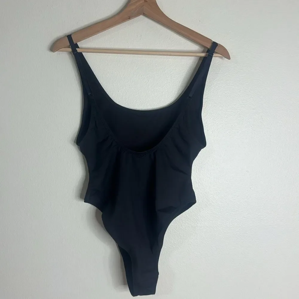 Black Scoop Neck One-Piece Swimsuit - Women's Swim